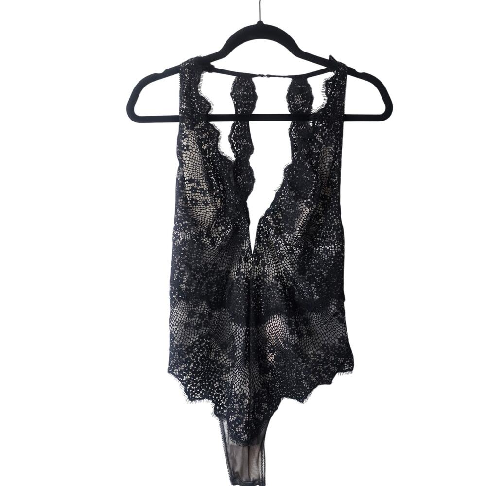 Victoria Secret Sheer Black Lace Teddy Lingerie Sz L